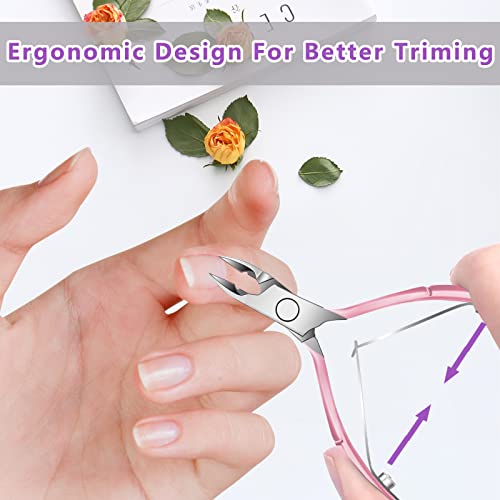 Cuticle Trimmer with Cuticle Pusher and Scissors, Cuticle Remover Professional Durable Pedicure Manicure Tools, Stainless Steel Cuticle Nipper Cutter Clipper for Fingernails and Toenails (Pink) - color: Pink