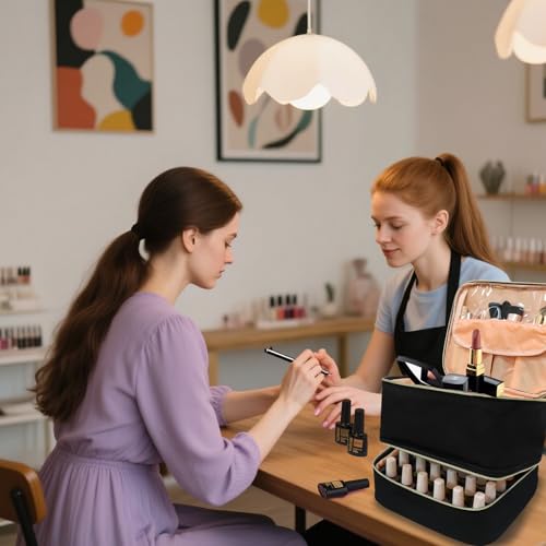 Nail Polish Organizer Bag, Double-Layer, Black - color: Black