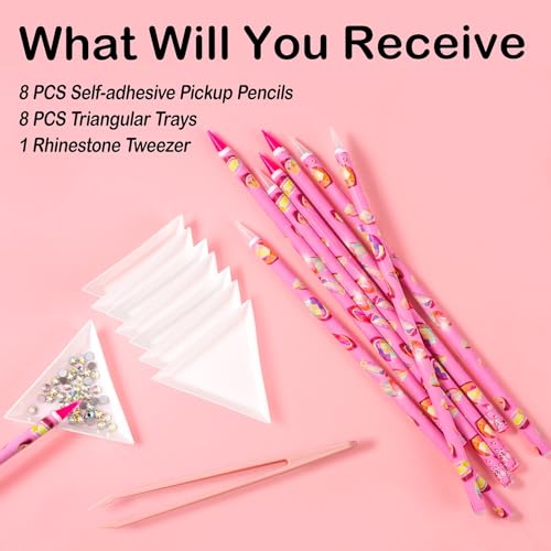 17Pcs Rhinestone Picker Tool Kit, Self-Adhesive Wax Pencil for Rhinestones and Diamond Painting, Jewel Picker Tool Dotting Tools for Nail Art, Little Nail Gem Tool with 8 Rhinestone Tray Nail Tweezers - color: 17pcs