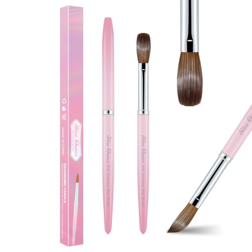 Acrylic Nail Brush Size 16, 100% Pure Kolinsky Nail Brush for Acrylic Application, Professional Nail Extension Manicure Tool Nail Drawing Pen for DIY Home Salon(Pink) - color: Pink, size: #16