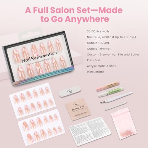 Nail Reformation Press On Nails, Sakura Glow | Medium Almond Fake Nails - color: Sakura Glow