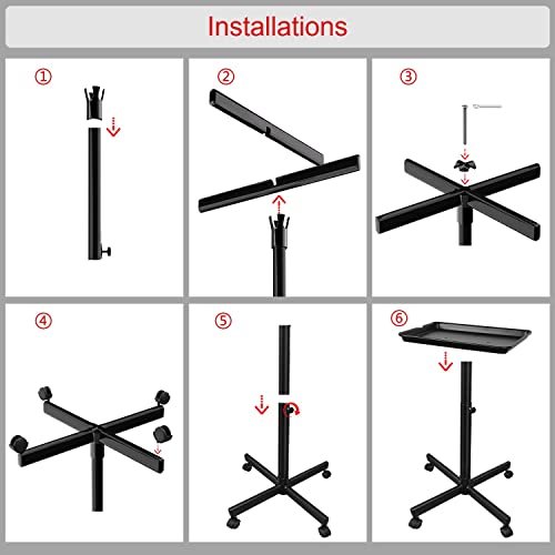 Salon Tray on Wheels, Black Metal Feet Salon Tray Cart, Adjustable Height - color: Black