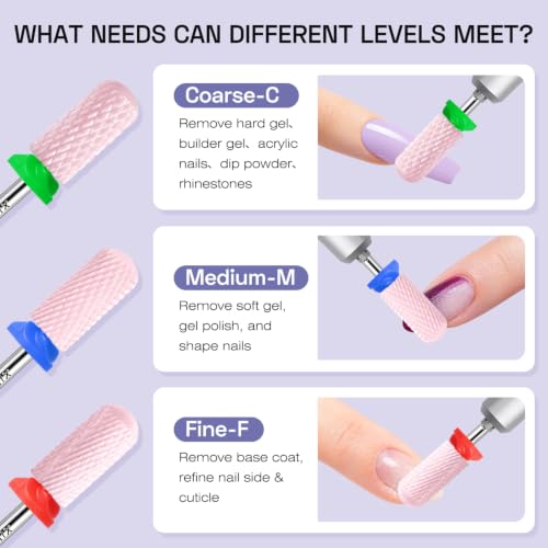 3Pcs 3/32" Safety Ceramic Nail Drill Bits for Acrylic Gel Removal Nail Prep - color: Pink