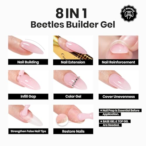 Beetles Builder Gel for Nails, 8 in 1 Shimmer Pink Glitter Builder Nail Gel - color: H - Glitter Pink