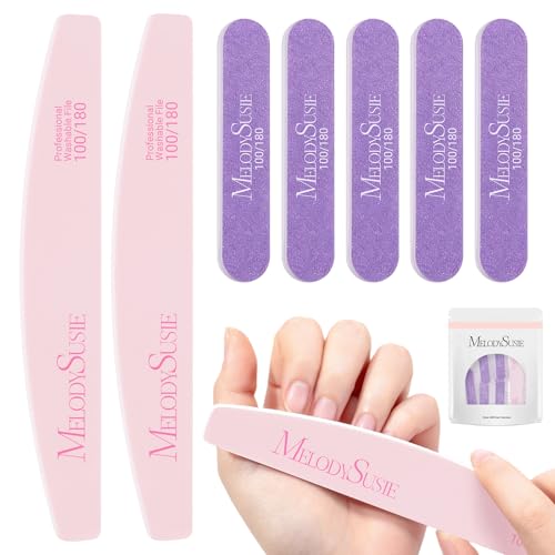 MelodySusie 7Pcs Nail Files 100/180 Grit Emery Boards Pink & Purple - size: 7Pcs Half-moon Shape