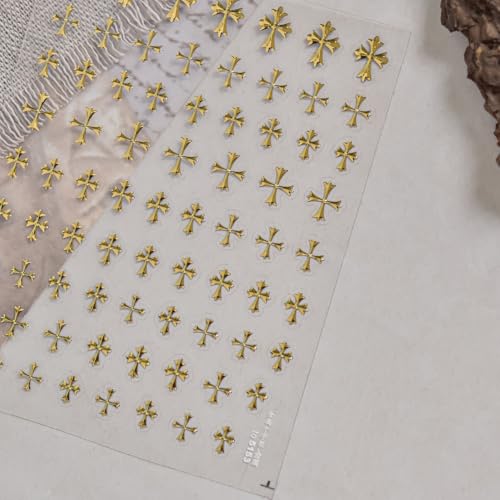 5D Embossed Nail Stickers, Premium Salon-Quality Self-Adhesive 3D Nail Art Decals, Refined Classic Designs for Easy DIY Manicure (Gold Cross) - color: Gold Cross