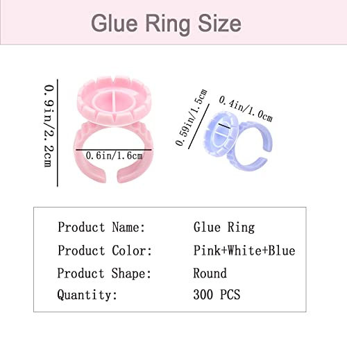 Smart Lash Glue Ring Holders - 300 PCS Disposable Eyelash Glue Cups, Flowering Glue Rings (Round Pink, White, Blue) - color: Blue,Pink,White