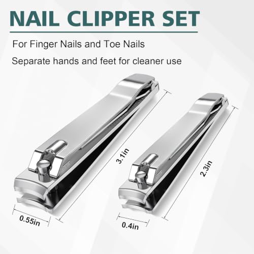 Nail Clippers Set,Fingernail&Toenail Clippers with Nail File,Silver - color: Silver