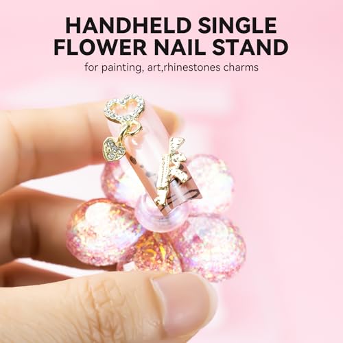 Nail Stand for Press On Fake Nails Painting Display Practice - color: Pink Flower, size: Medium