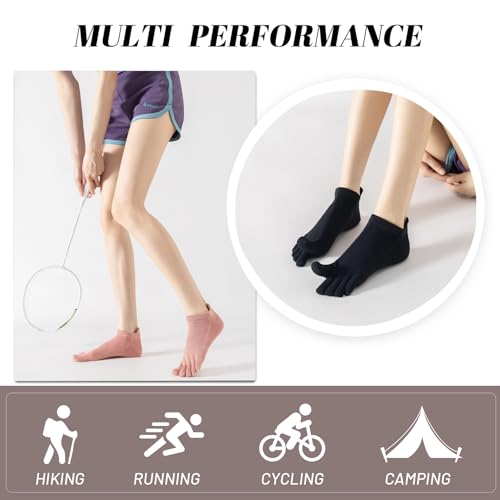 Toe Socks Women, Ankle Cotton Five Fingers Socks for Running - color: 5 Pairs Multicolor-pink Blue