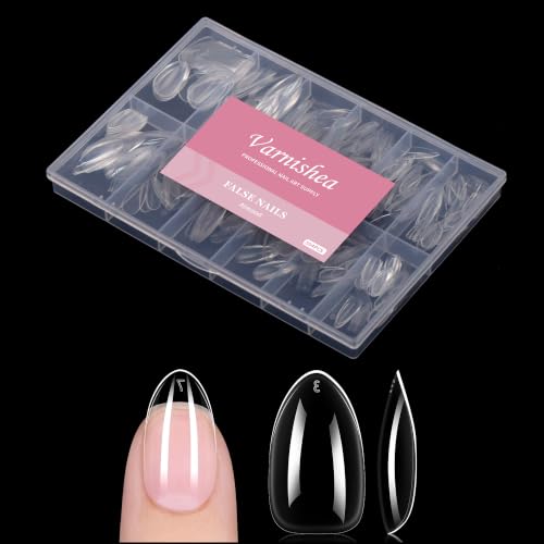 Medium Almond Nail Tips 504 Pcs 12 Sizes, Pre-Etched Soft Gel Full Cover Nail Stickers, Transparent Press on Fake Nails for Home DIY, Nail Salons, Nail Art & Extension, Long Lasting Clear False Nails - size: Medium Almond