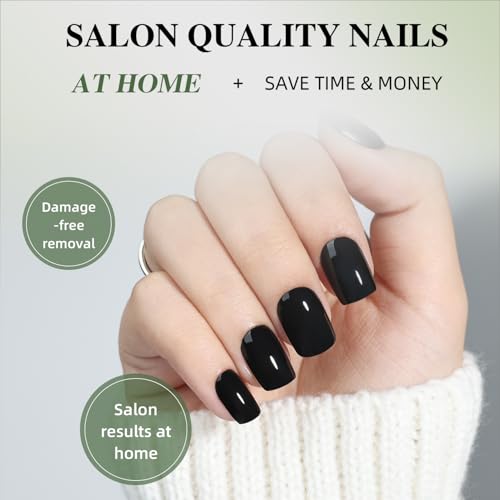Black Press On Nails Square - Goth Short Square Fake Nails - color: 6C - Pure Black