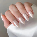 CTTHNBD Press on Nails Almond - Medium Fake Nails with Aurora Design - White Full Cover Stick on False Nails - for Women 24 Pcs - color: Aurora White