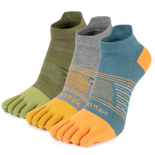 Toe Socks Cool-max Running Socks for Men Women 3 Pairs Athletic Breathable Five Finger Socks - color: Multicolor-c04# Ankle/3 Pairs, size: Medium