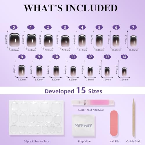 Black Ombre Cat Eye Press On Nails, Short Square Reusable Nails - color: I2-Smoked Eclipse