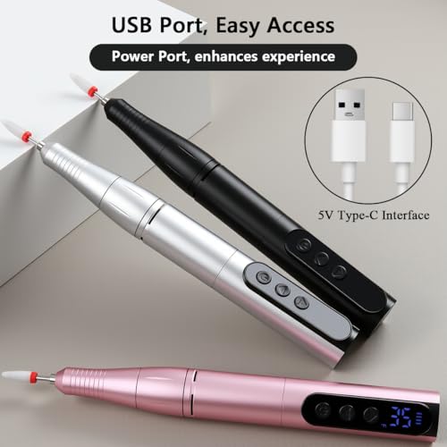 Wireless 35000RPM Nail Drill Pen USB Nail File Polishing Pen Rechargeable Nail Drill Machine Portable Manicure Drill Salon Tool (Silvery) - color: Silvery