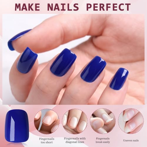 Short Blue Press on Nails Square Fake Nails Press ons Blue Glue Nails-F - color: Blue