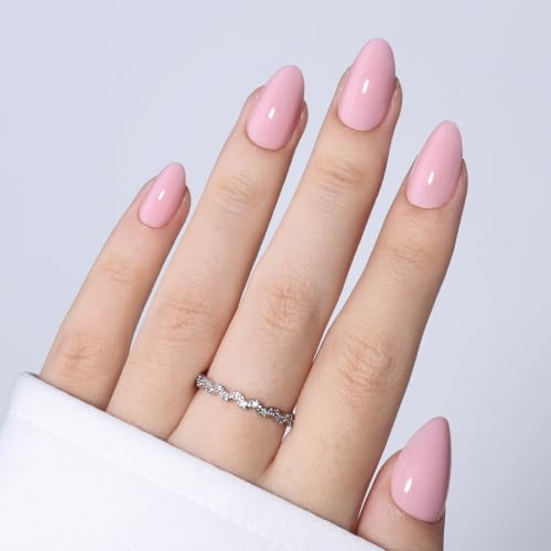 Light Pink Press On Nails, Short Almond, Glossy Blush Glue On Nails - color: A6-Light pink