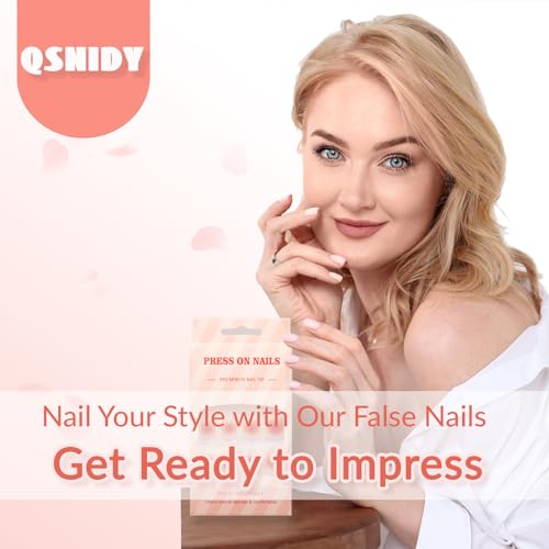 Qsnidy Pearlescent Press on Nails - Glazed Ombre Nude, Medium Almond - color: Glazed Ombre Nude