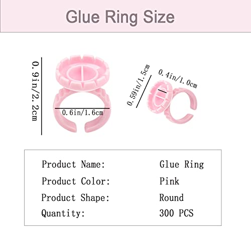 300PCS Glue Rings Lash Rings,Smart Glue Rings for Eyelash Extensions,Disposable Rings Glue Cups for False Eyelash Extension Supplies, Lovely Blooming Lash Eyelash Glue Holder Volume Lashes Fan,Pink - color: pink