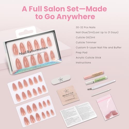 Nail Reformation Press On Nails, Trench Coat Medium Almond 15 Sizes 30 Pcs - color: Trench Coat