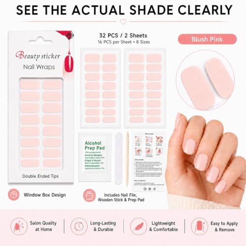 No UV Nail Stickers, 32 Nail Wraps, Zero Dry Time, Blush Pink - color: Blush Pink