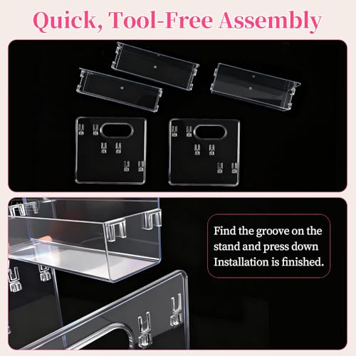 BQAN 3-Tier Clear Acrylic Nail Polish Organizer Rack with Built-in Handles