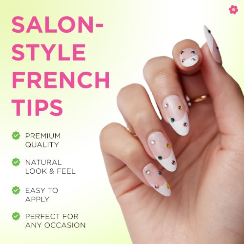 PaintLab Bejeweled 3D Gem French Tip Press On Nails, Medium Almond, 30pc - color: Bejeweled