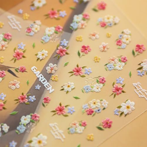 Flower Nail Art Stickers Elegant Floral Nail Decals Charms 3D Self-Adhesive Cute Flowers DIY Date Spring Summer Nail Supplies Manicure for Nail Decorations - color: Elegant Flowers