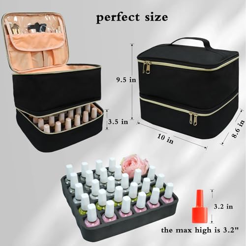 Nail Polish Organizer Bag, Double-Layer, Black - color: Black