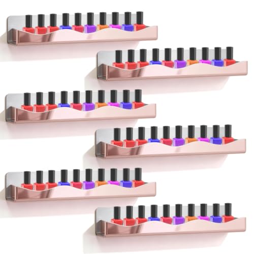 15" Nail Polish Wall Rack 6 Pack, Wall Mounted Organizer Holds 66+ Bottles - color: Rose Gold-polished