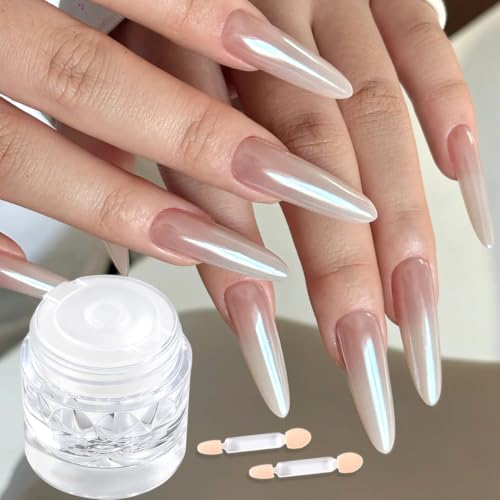 Glaze White Chrome Nail Powder, Glazed Donut Metallic Mirror Effect Pigment - color: White High-gloss