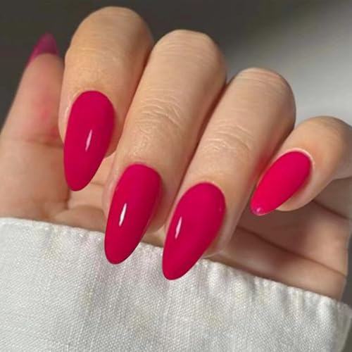Berry Red Acrylic Press on Nails Almond Shaped Medium Fake Nails - color: 17-Berry Red