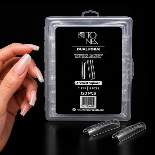 TONES Premium Dual Form 120 PCS (Arched Square) Soft Reusable, Nail Extension Molds | Professional Gel Tip System | DIY Home & Salon Nail Art Kit