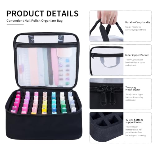 Nail Polish Organizer Case Holds 42 Bottles(15ml-0.5 fl.oz) - color: Black-42 Bottles, size: Single Layer