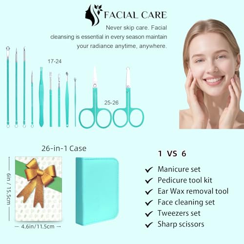 26Pcs Manicure Nail Clipper Set for Women Gift, Turquoise Case - color: Turquoise