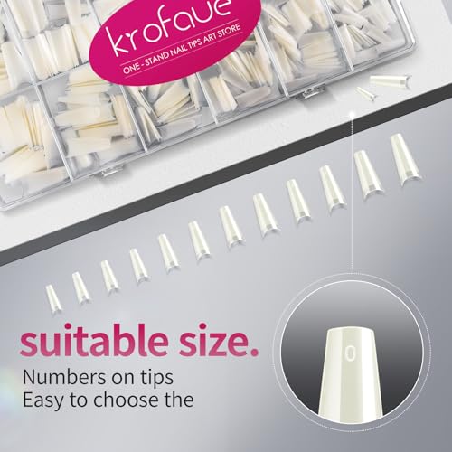 krofaue Natural Acrylic Nail Tips Square - Half Cover Coffin False Nails - color: Natural Square Coffin Half Cover