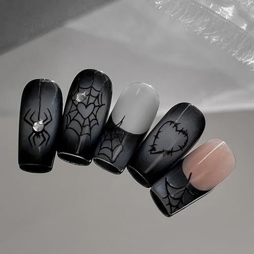 Halloween Nail Stickers for Nail Art Cute Ghost Spider Halloween Fingernail Nail Art Stickers Black White 5D Embossed Nail Decals 3D Self-Adhesive Nails Supply Manicure Sliders for Nail Decoration - color: Halloween Style11