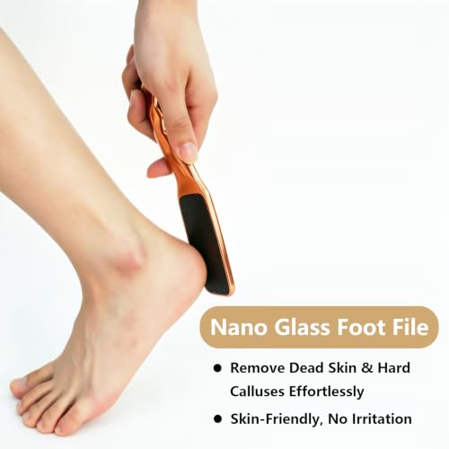 Glass Foot File,Nano Glass Foot Scraper with Ergonomic Handle,Golden - color: Golden