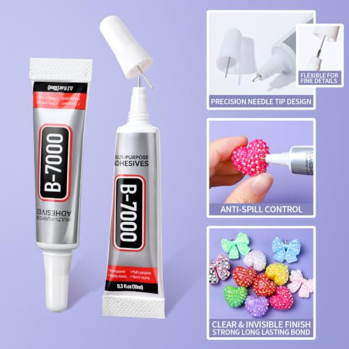 FANDAMEI 24 Grids Nail Embellishments, Fingernail Jewelry with B7000 Glue*2