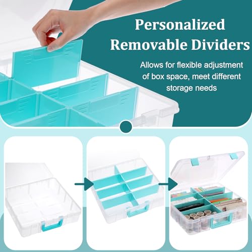 BTSKY Clear Plastic Dividing Storage Box with 8 Compartments Sewing Box - size: 15.1x13.9x3.5 Inches-Clear