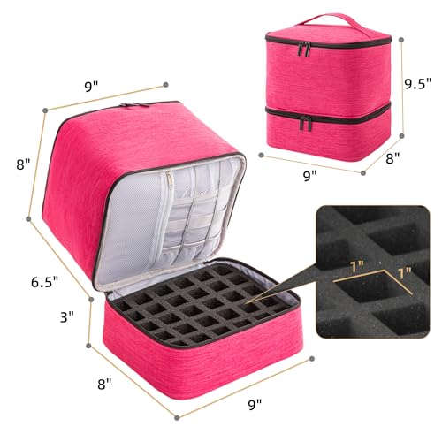 Nail Polish Carrying Case with UV LED Nail Lamp Compartment - Holds 30 Bottles, Double-layer Nail Light Storage Bag for Nail Dryer, Rose-Pink (BAG ONLY) - color: Rose Pink