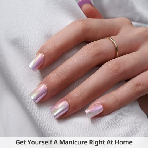 BTArtbox Press On Nails, Short Square Purple Fake Nails, 32Pcs Full Kit - color: A2-Glass Ocean