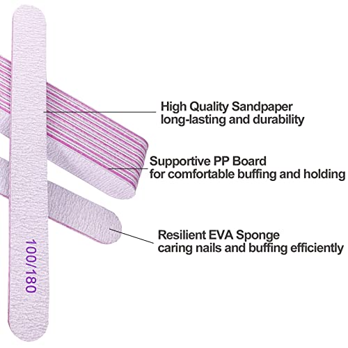 Nail File (100 Pcs), Bulk Emery Board Nail Files for Acrylic Nails and Natural Nails, 100/180 Grit Double Sided Emory Boards for Gel Nail Professional Reusable Washable Manicure Pedicure Kit Set Gray - size: 100 Pcs Rectangle 100/180 Grit