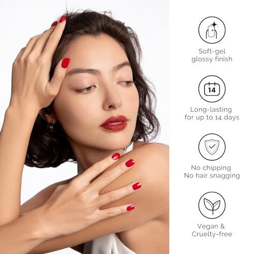 NAILOG Semi Cured Gel Nail Strips Bright Red Nail Stickers - Jelly Crush - color: Jelly Crush