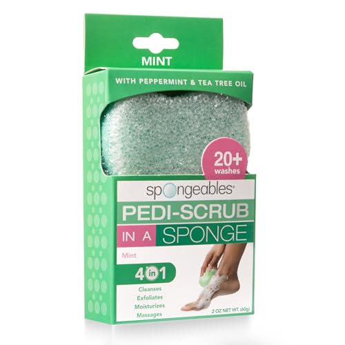 Spongables Pedi Scrub Foot Exfoliating 20+ Wash Sponge, Mint, 1 Count - color: Mint, size: 1 Count (Pack of 1)