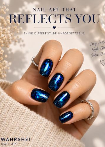 Semi Cured Gel Nail Strips, Blue, Gold Foil 20pcs Adhesive UV Sticker, Wraps for Home Manicure DIY - color: Chrome Blue Foil