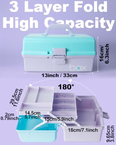 TERGOO 13in Lager Plastic Craft Organizer and Storage 3-Layer Tackle Box - color: Purple Blue