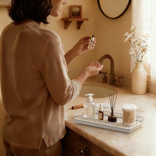 Bathroom Vanity Tray for Countertop, 12" x 6" Oak Wood Toilet Tank Tray - color: Silver, size: 12" x 6" x 1.5"