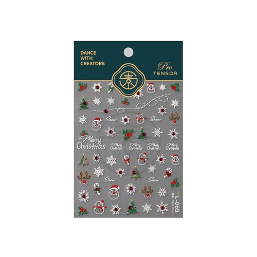 5D Embossed Christmas Nail Stickers for Nail Art Xmas Tree, Snowflake,Santa, Elk Rhinestone Nail Art Decals for Women Self-Adhesive Nail Supplies Art Design Stickers - color: Christmas-069